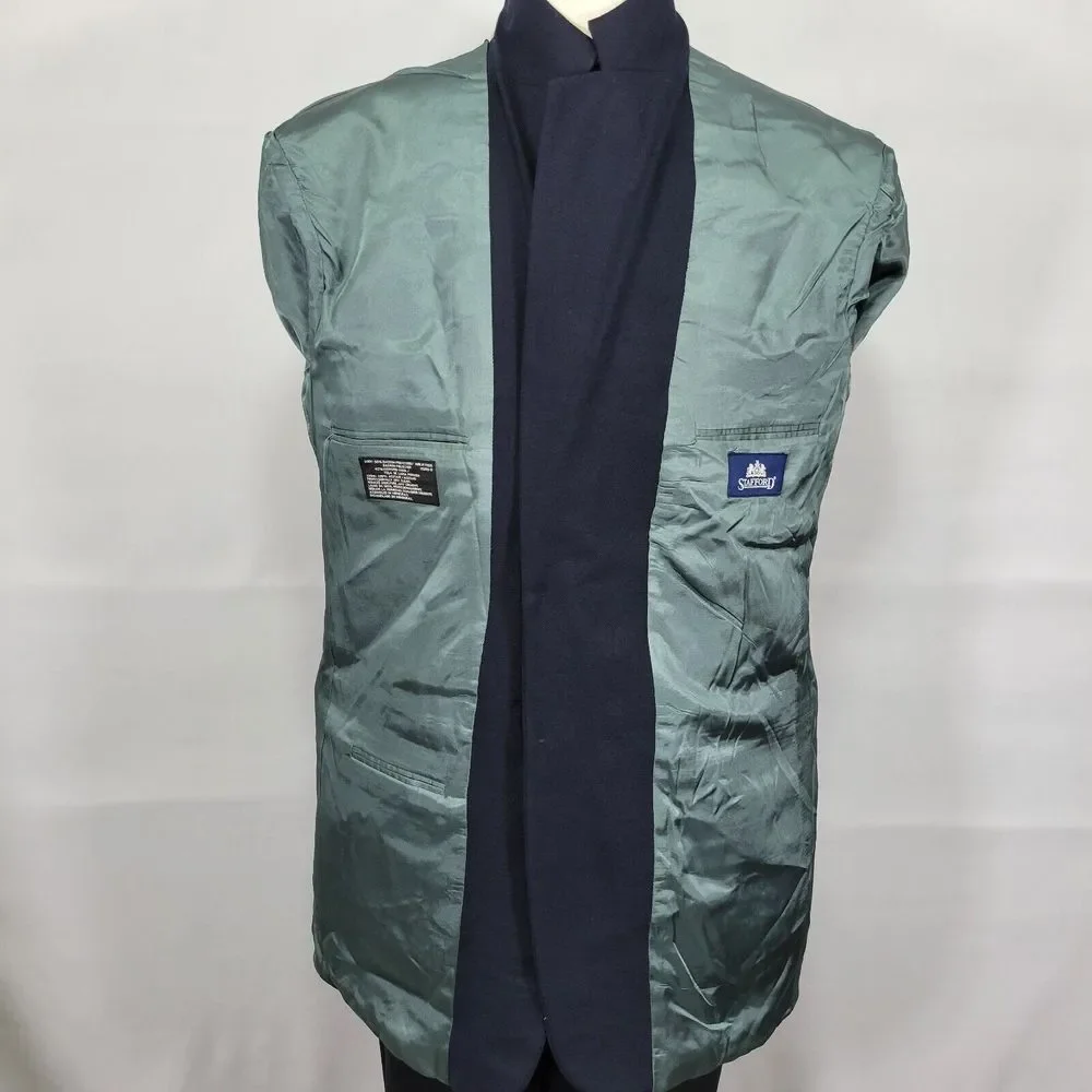 Stafford Men's Sport Coat‎ Blazer Two Button Navy Blue Polyester Wool Size 44L